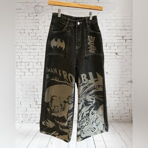 NEW BATMAN‎ x ROMWE Graphic Wide Leg Boyfriend Jeans Skater Grunge XS